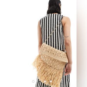 New & Other Stories Oversized Fringed Straw Clutch in Natural